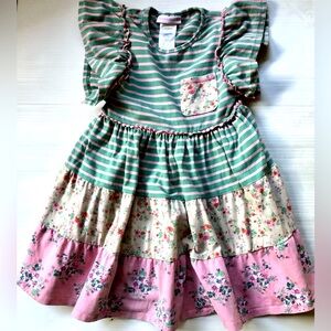 Bonnie Jean Cottagecore Tiered Skirt Floral Striped Girl’s Dress Size 5